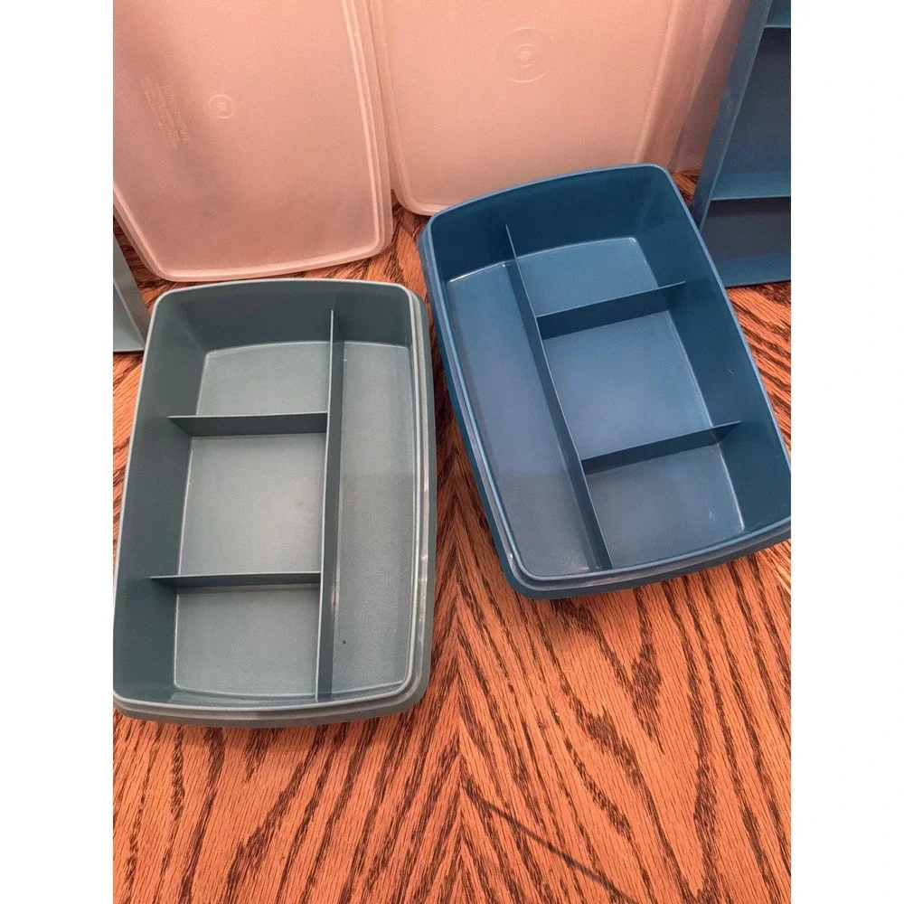 Vintage Unisex Tupperware Bento Lunch Box Set OS Blue Teal
